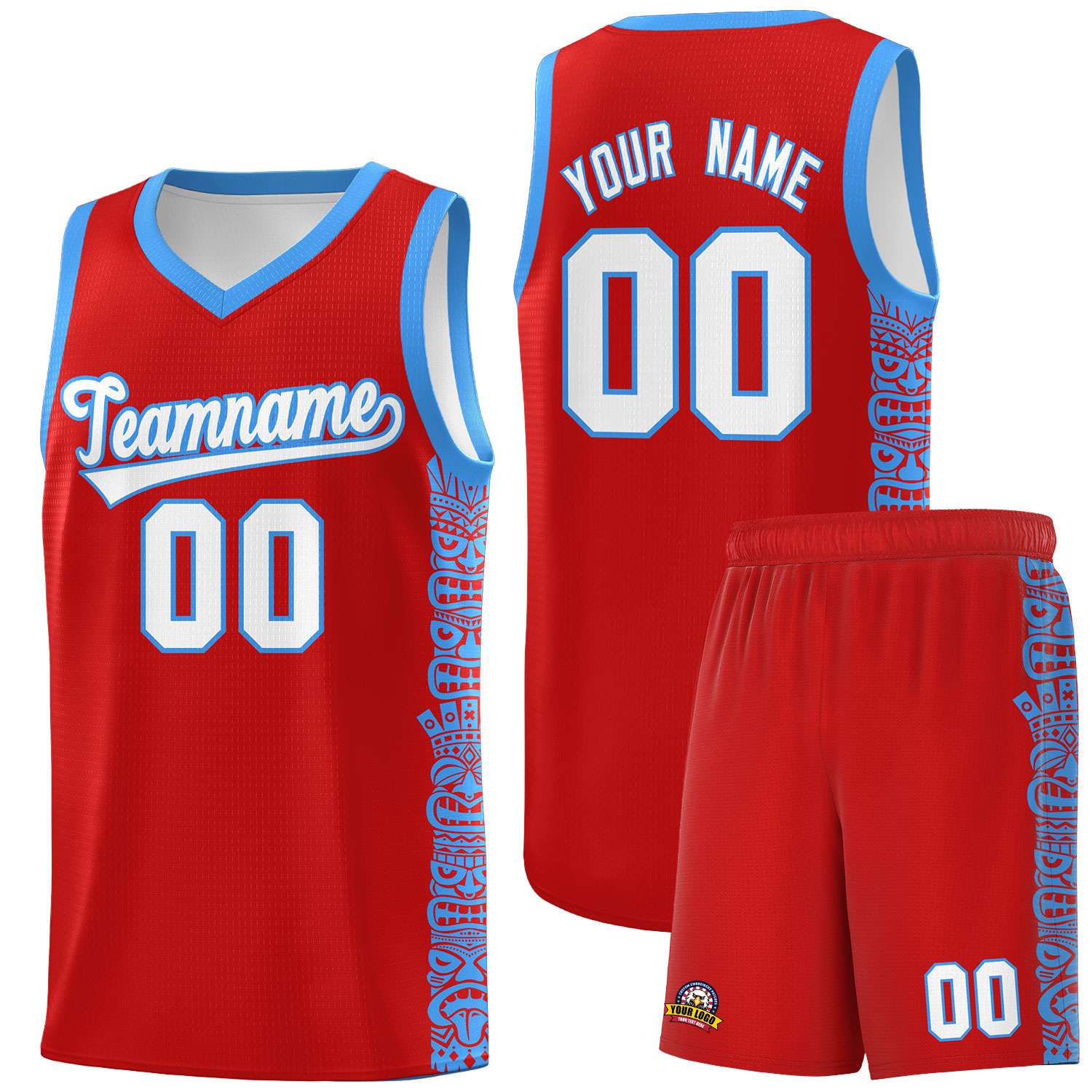 Custom Red Powder Blue Personalized Indians Pattern Sets Sports Uniform Basketball Jersey