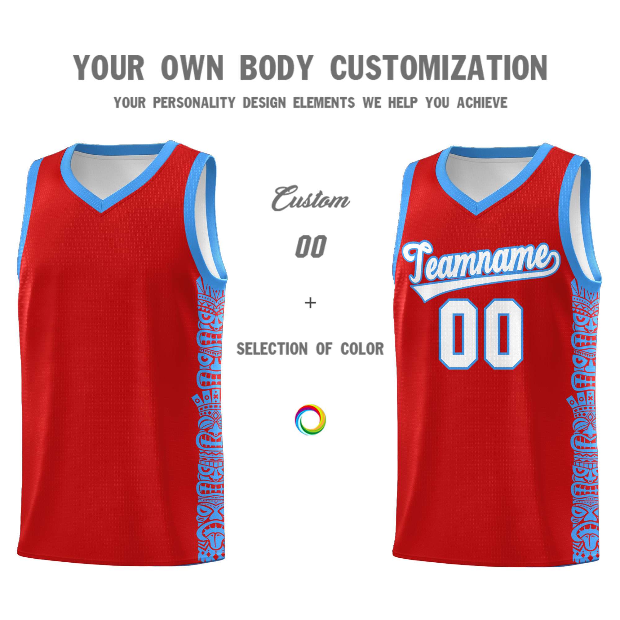 Custom Red Powder Blue Personalized Indians Pattern Sets Sports Uniform Basketball Jersey