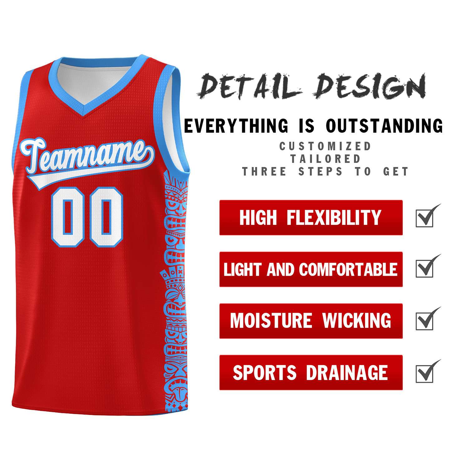 Custom Red Powder Blue Personalized Indians Pattern Sets Sports Uniform Basketball Jersey