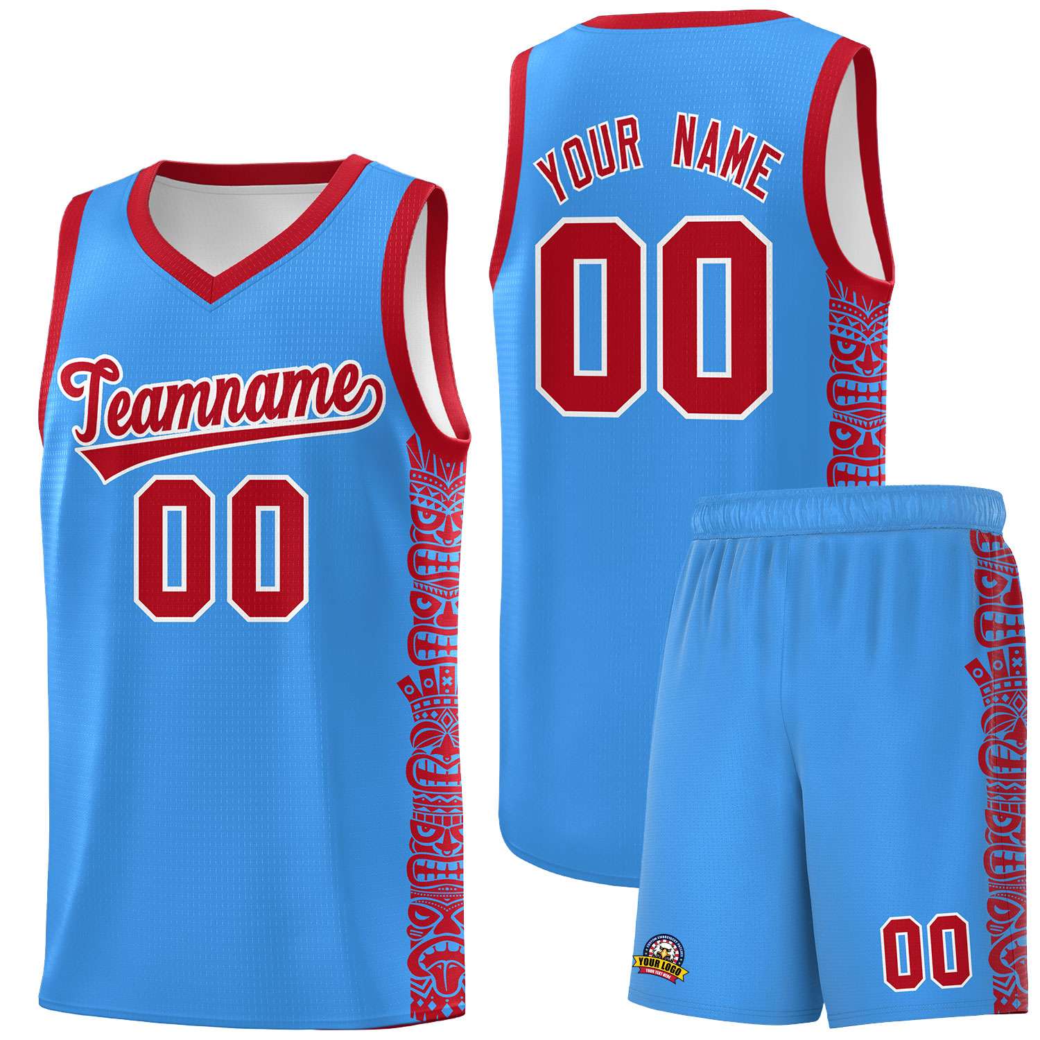 Custom Powder Blue Red Personalized Indians Pattern Sets Sports Uniform Basketball Jersey