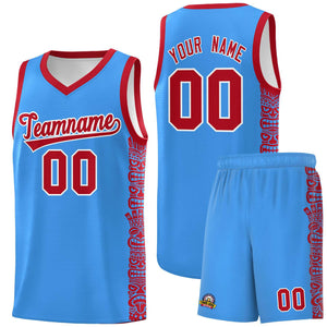 Custom Powder Blue Red Personalized Indians Pattern Sets Sports Uniform Basketball Jersey