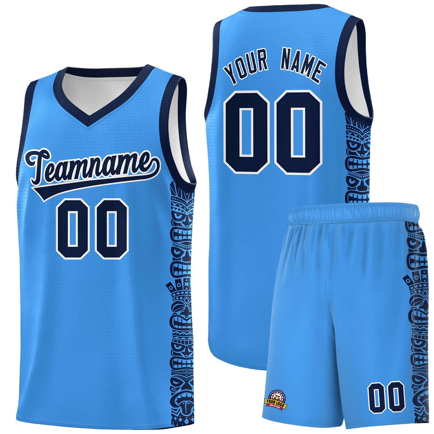 Custom Powder Blue Black Personalized Indians Pattern Sets Sports Uniform Basketball Jersey