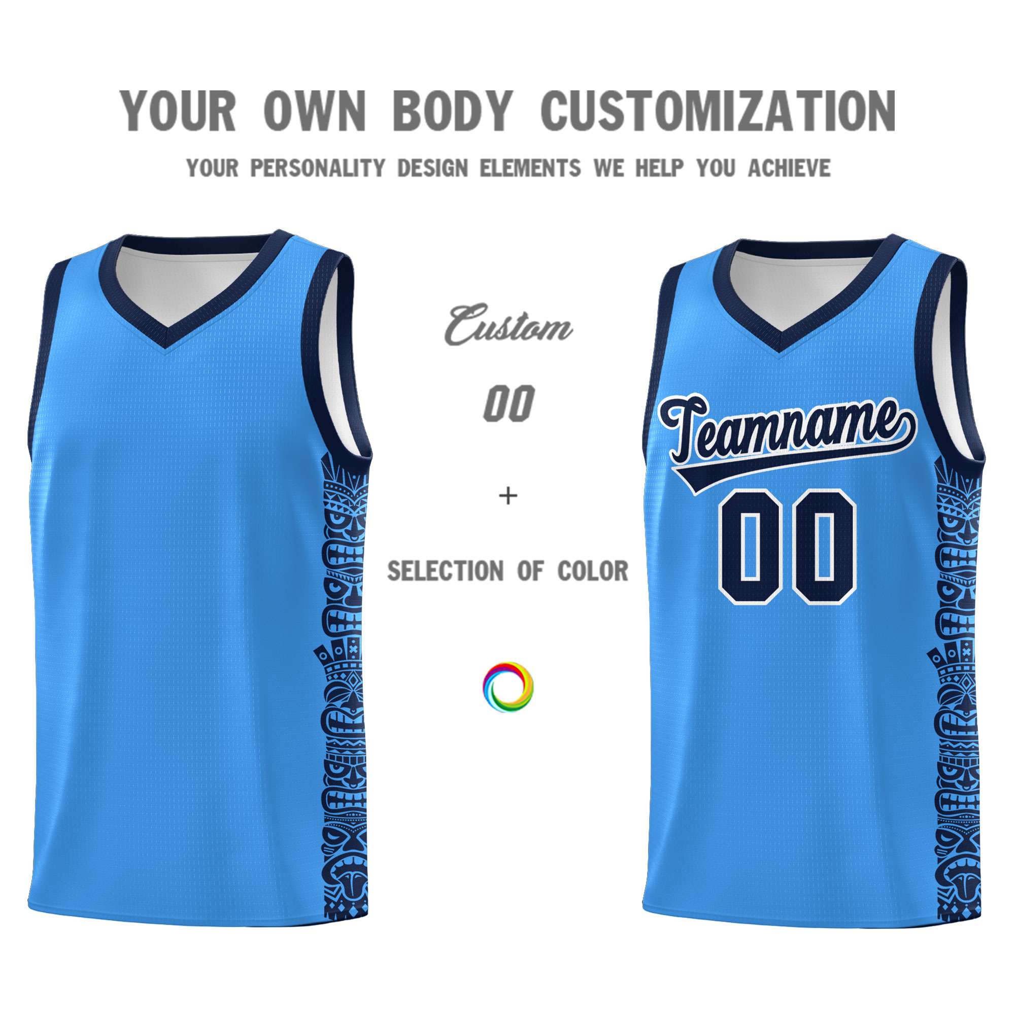 Custom Powder Blue Black Personalized Indians Pattern Sets Sports Uniform Basketball Jersey