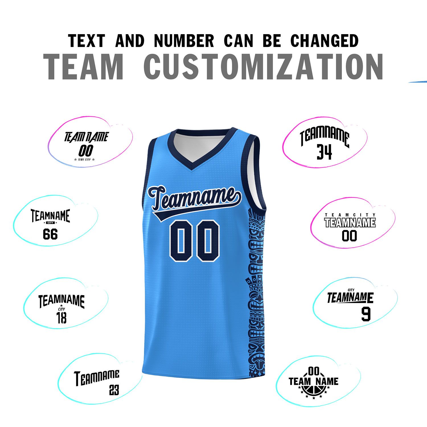 Custom Powder Blue Black Personalized Indians Pattern Sets Sports Uniform Basketball Jersey