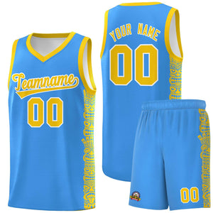 Custom Powder Blue Gold Personalized Indians Pattern Sets Sports Uniform Basketball Jersey