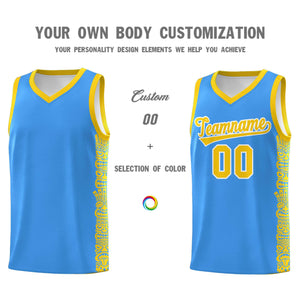 Custom Powder Blue Gold Personalized Indians Pattern Sets Sports Uniform Basketball Jersey