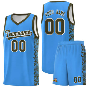 Custom Powder Blue Olive Personalized Indians Pattern Sets Sports Uniform Basketball Jersey