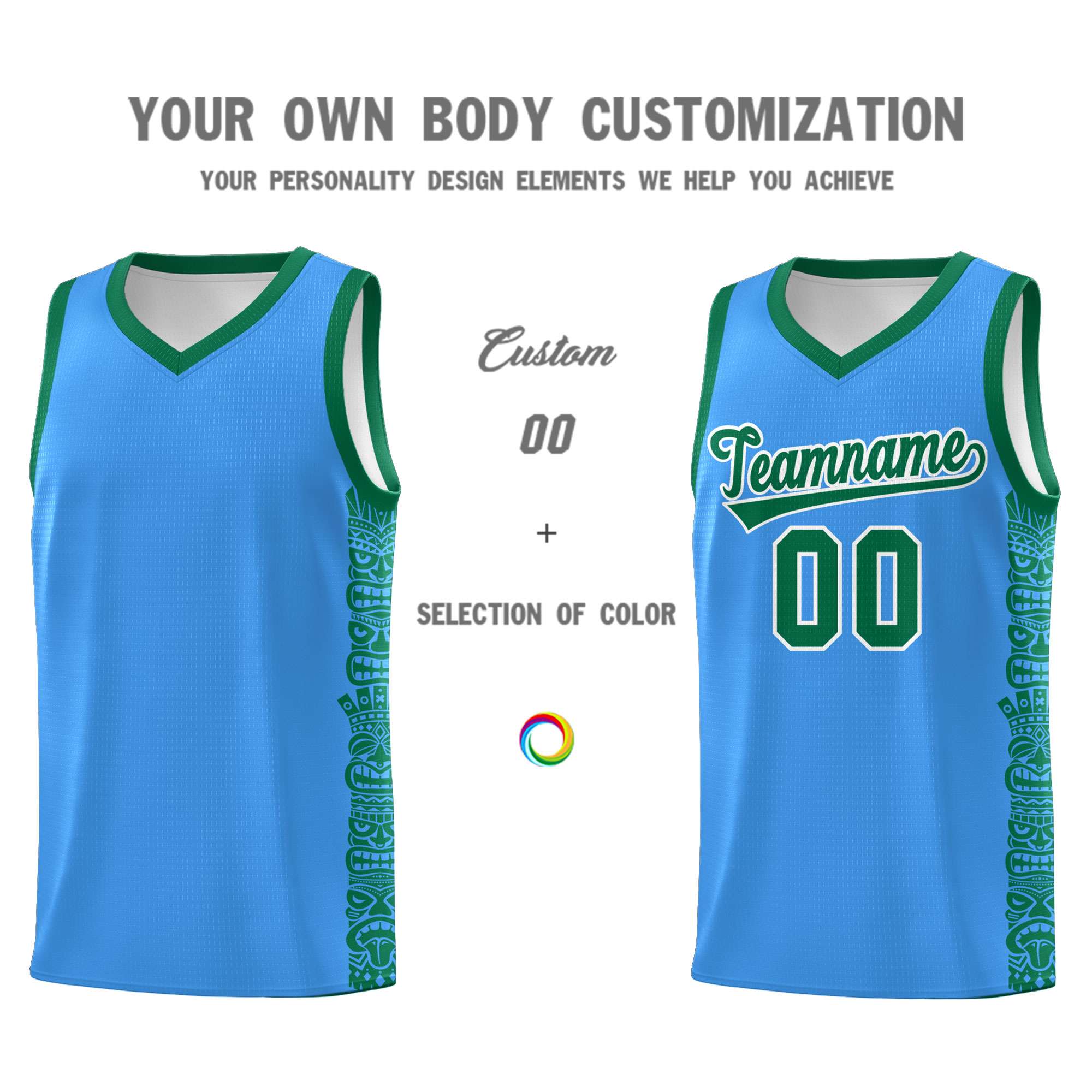 Custom Powder Blue Kelly Green Personalized Indians Pattern Sets Sports Uniform Basketball Jersey