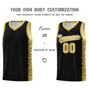 Custom Black Yellow Personalized Indians Pattern Sets Sports Uniform Basketball Jersey