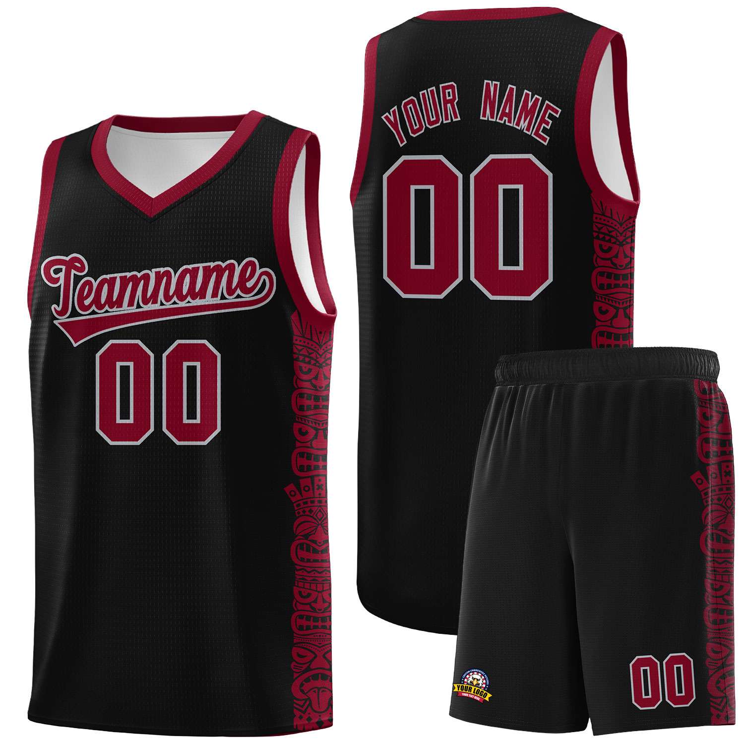 Custom Black Crimson Personalized Indians Pattern Sets Sports Uniform Basketball Jersey