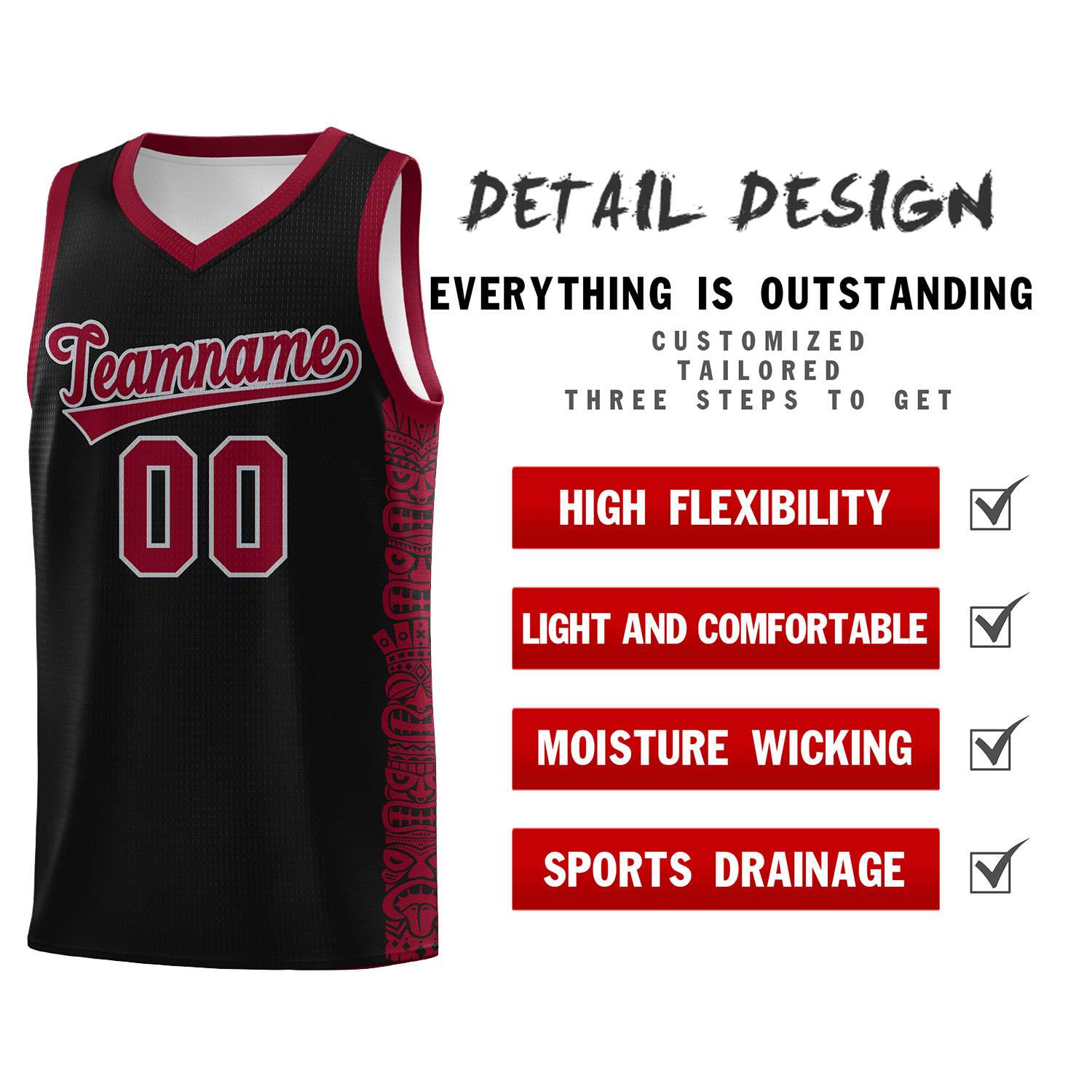 Custom Black Crimson Personalized Indians Pattern Sets Sports Uniform Basketball Jersey