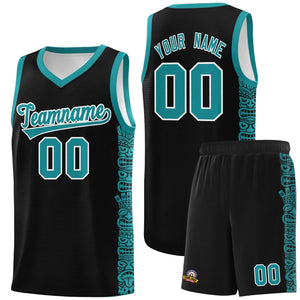 Custom Black Aqua Personalized Indians Pattern Sets Sports Uniform Basketball Jersey