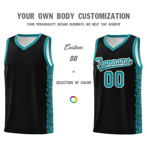 Custom Black Aqua Personalized Indians Pattern Sets Sports Uniform Basketball Jersey