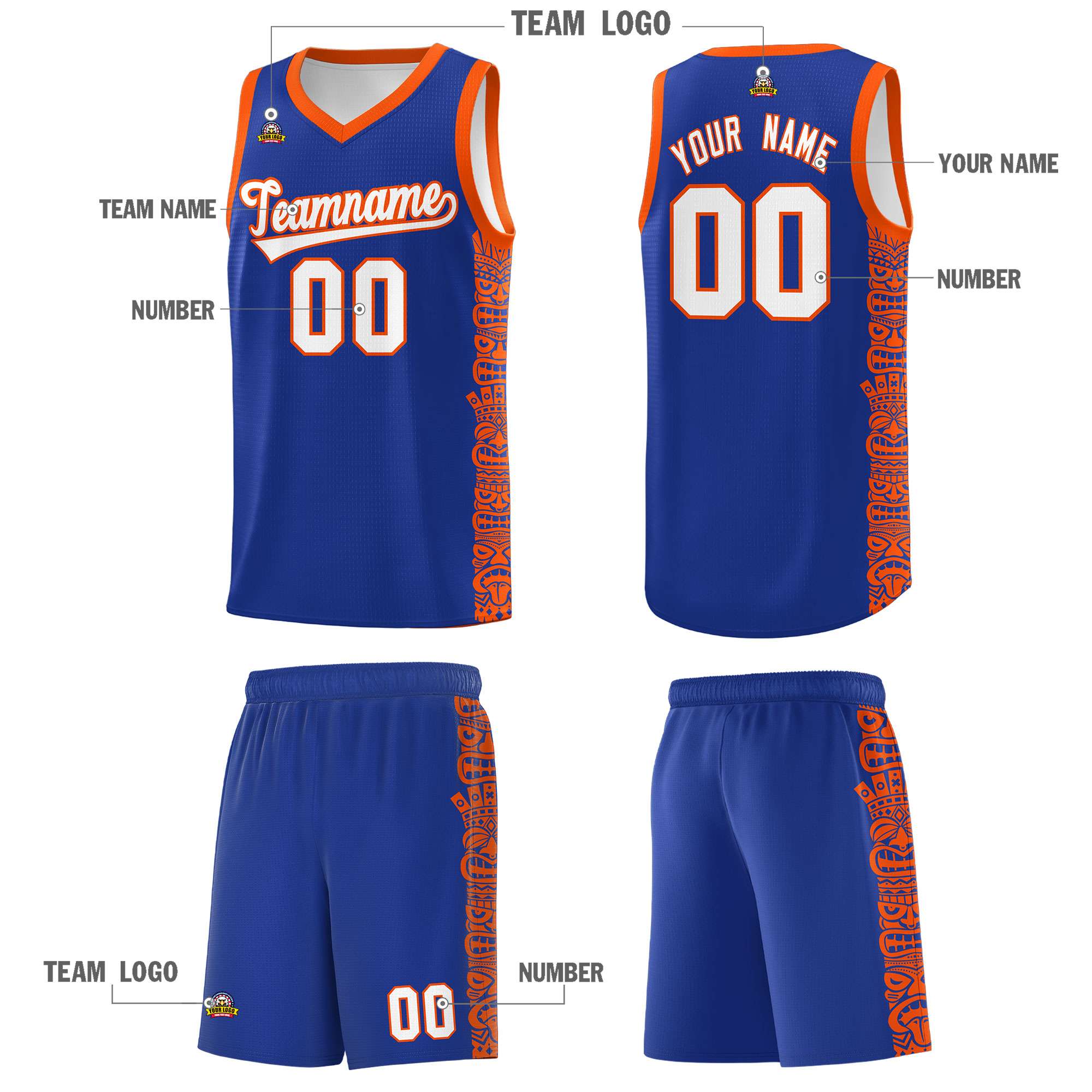 Custom Royal Orange Personalized Indians Pattern Sets Sports Uniform Basketball Jersey