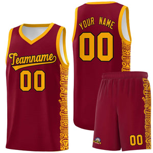 Custom Crimson Yellow Personalized Indians Pattern Sets Sports Uniform Basketball Jersey