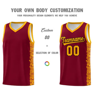 Custom Crimson Yellow Personalized Indians Pattern Sets Sports Uniform Basketball Jersey