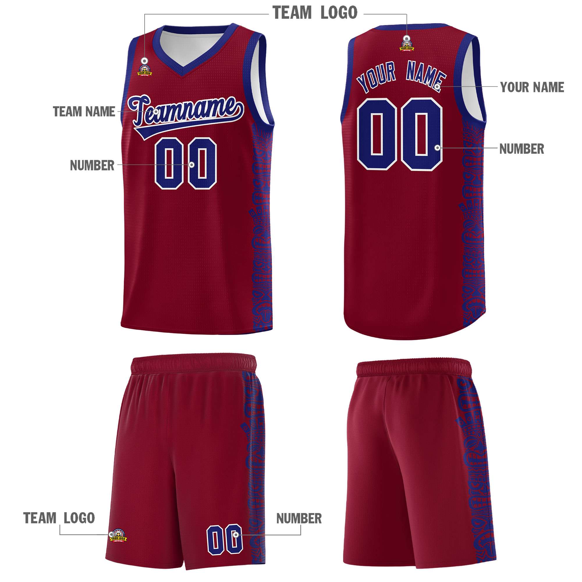 Custom Crimson Royal Personalized Indians Pattern Sets Sports Uniform Basketball Jersey