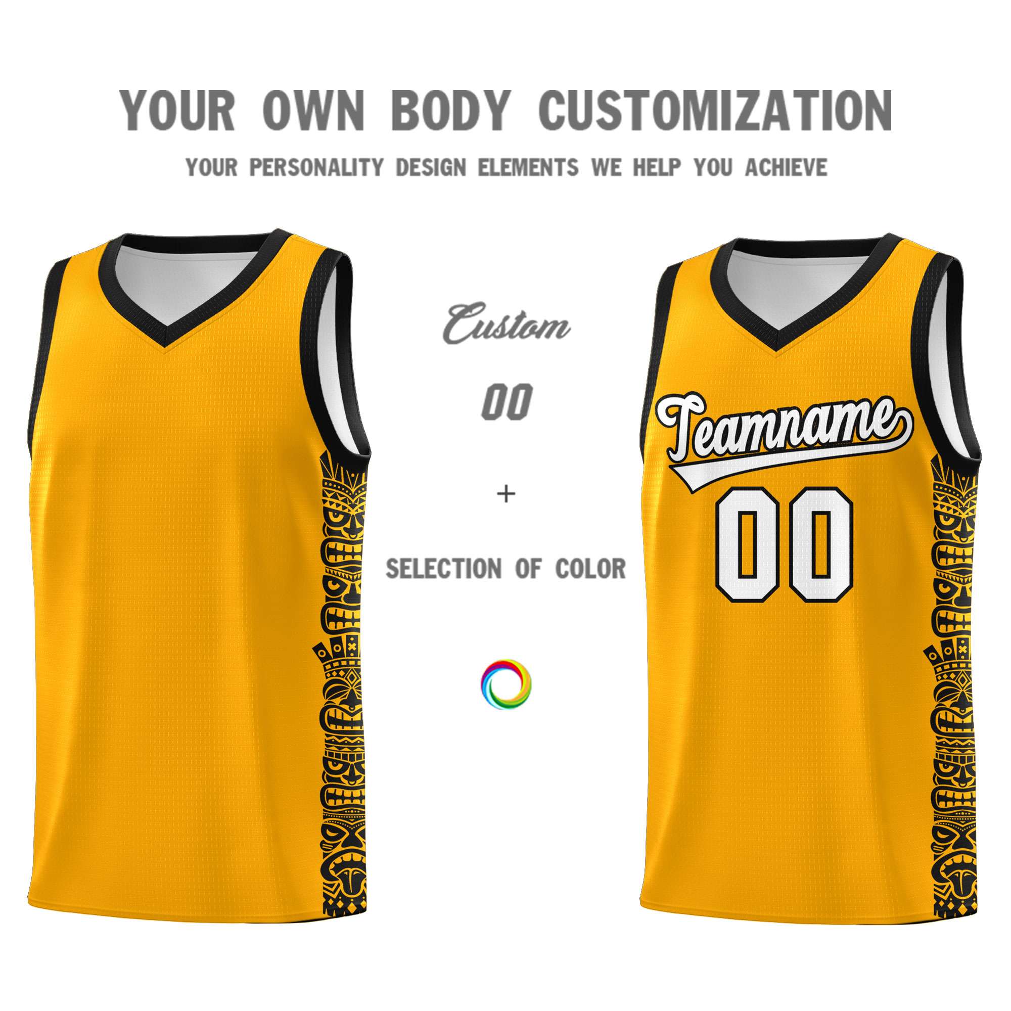 Custom Yellow Black Personalized Indians Pattern Sets Sports Uniform Basketball Jersey