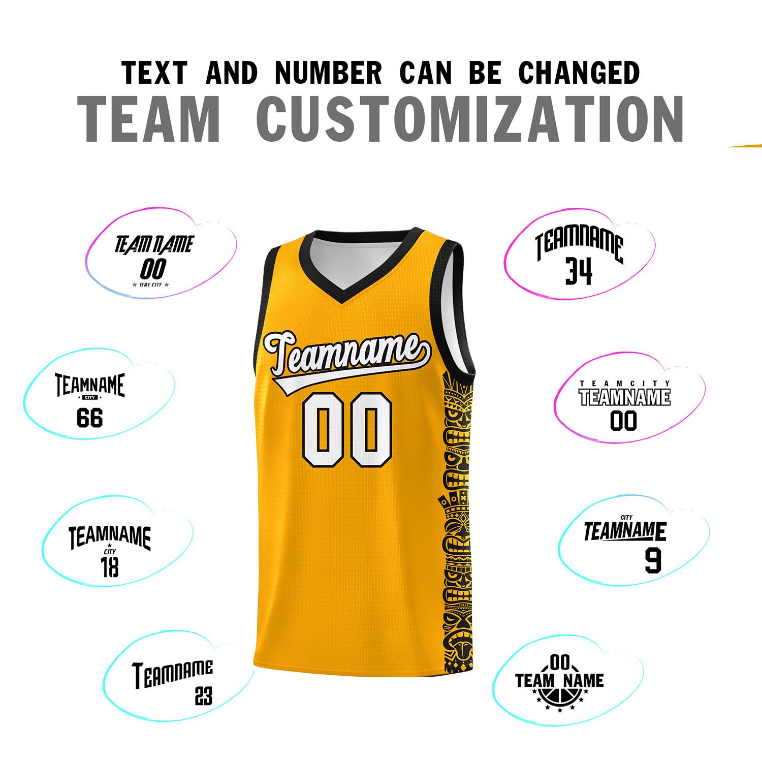 Custom Yellow Black Personalized Indians Pattern Sets Sports Uniform Basketball Jersey