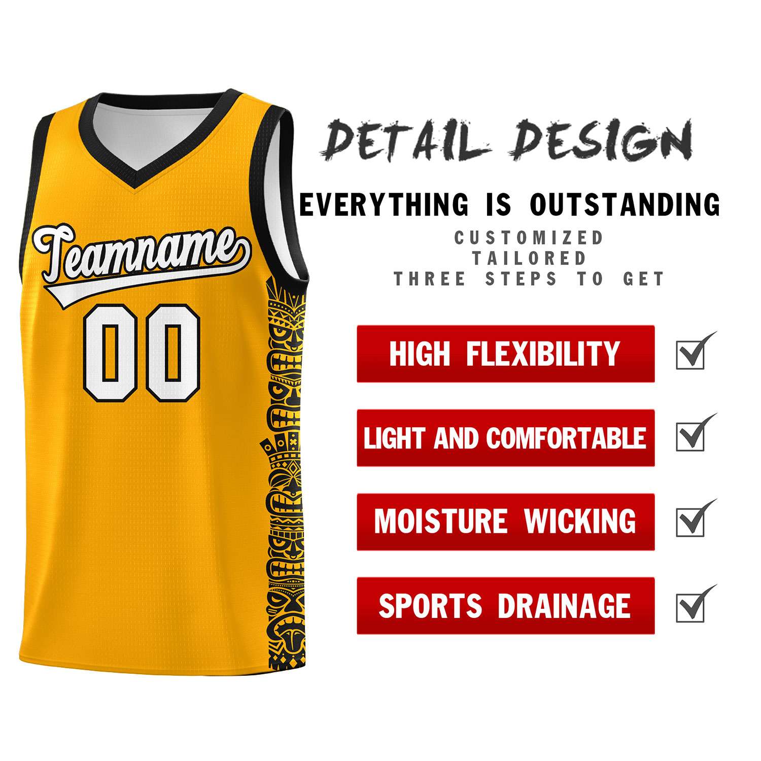 Custom Yellow Black Personalized Indians Pattern Sets Sports Uniform Basketball Jersey