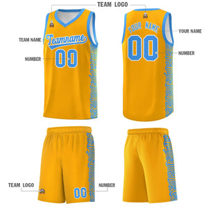 Custom Yellow Powder Blue Personalized Indians Pattern Sets Sports Uniform Basketball Jersey