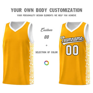 Custom Yellow White Personalized Indians Pattern Sets Sports Uniform Basketball Jersey