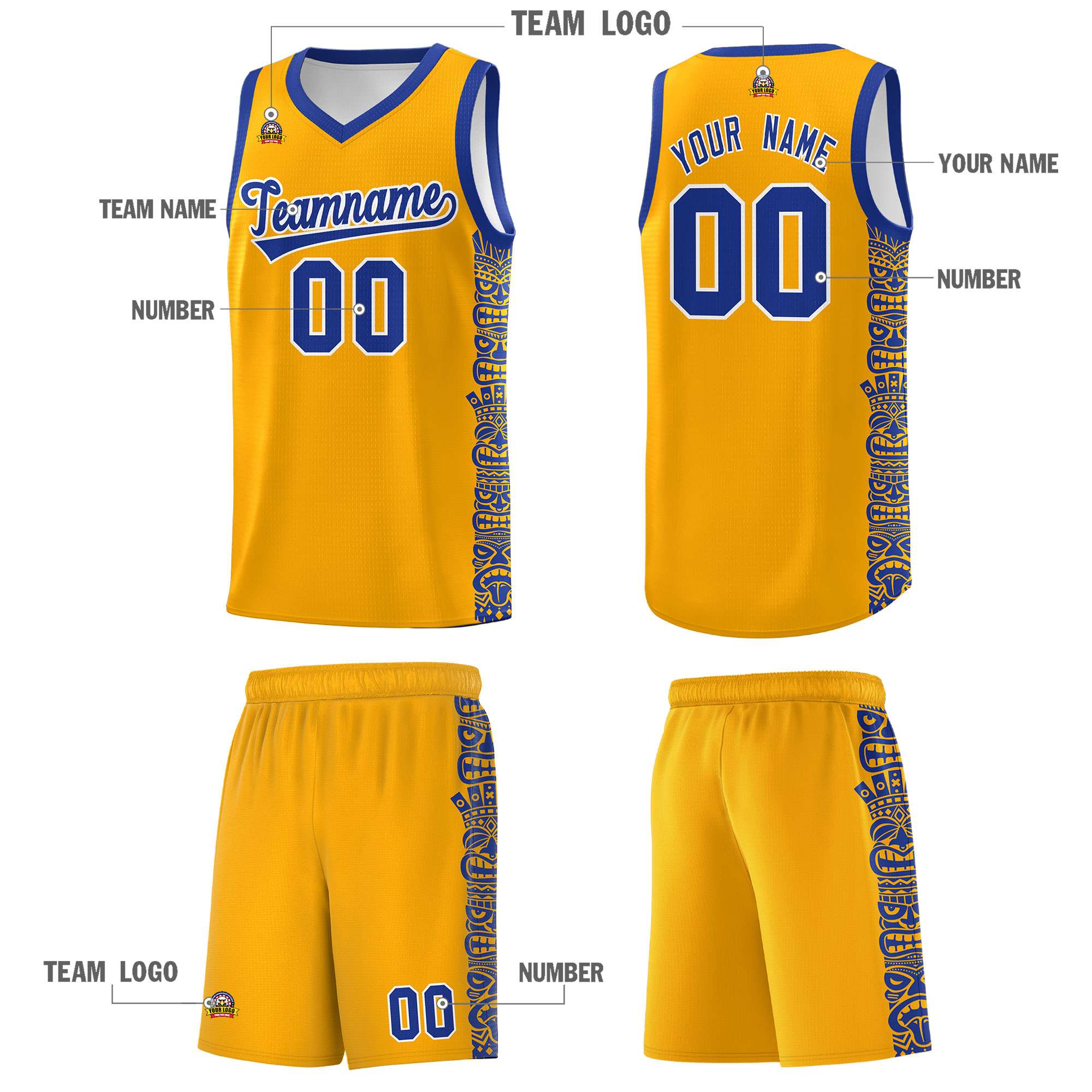 Custom Yellow Royal Personalized Indians Pattern Sets Sports Uniform Basketball Jersey