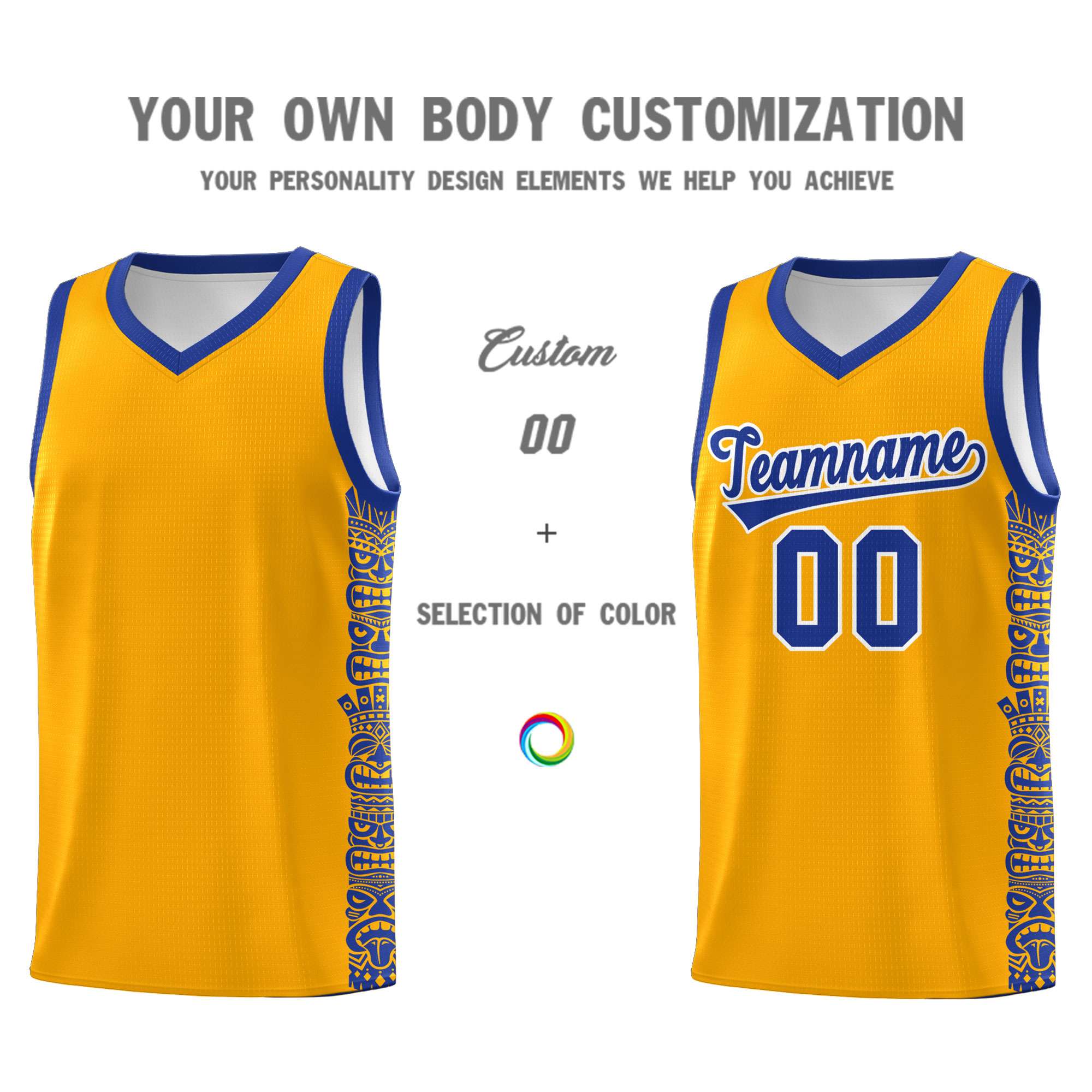 Custom Yellow Royal Personalized Indians Pattern Sets Sports Uniform Basketball Jersey