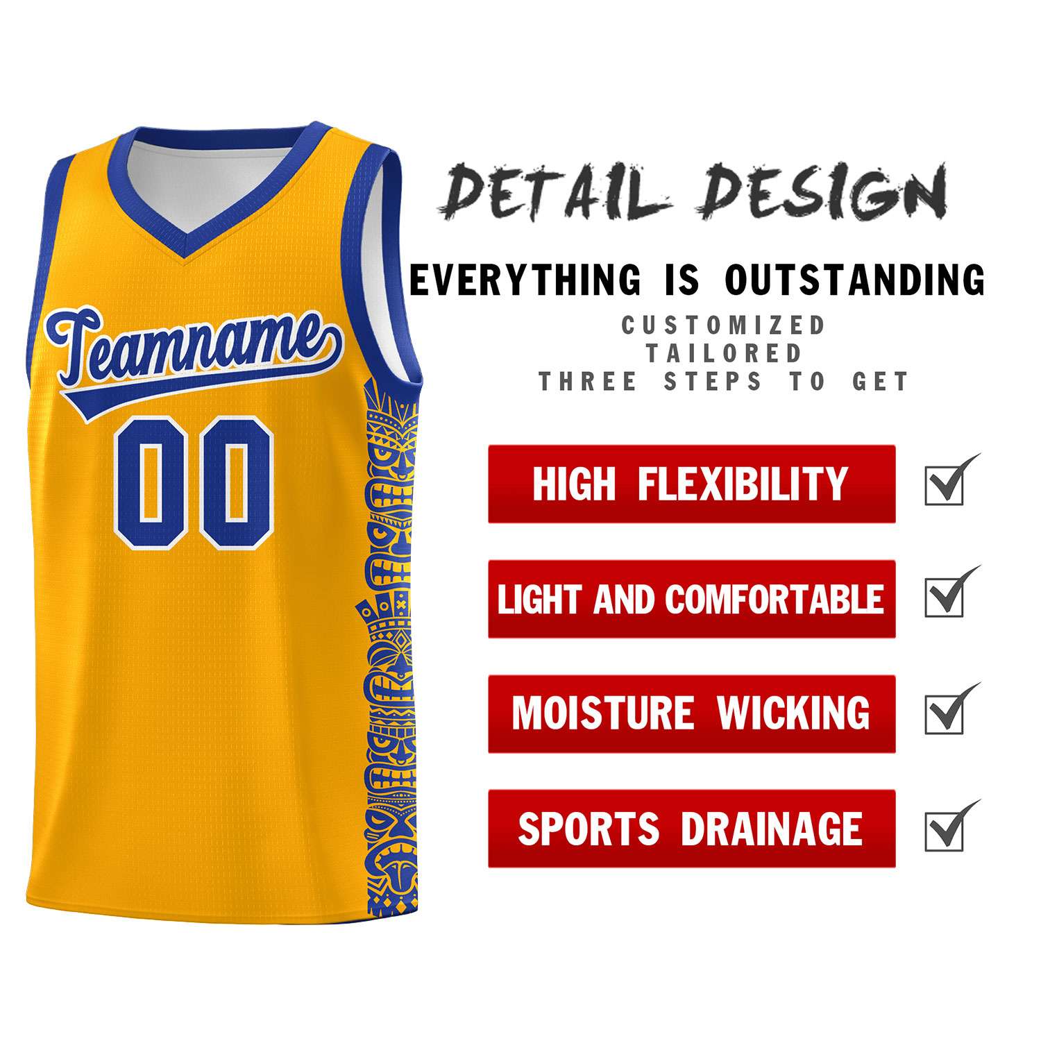 Custom Yellow Royal Personalized Indians Pattern Sets Sports Uniform Basketball Jersey