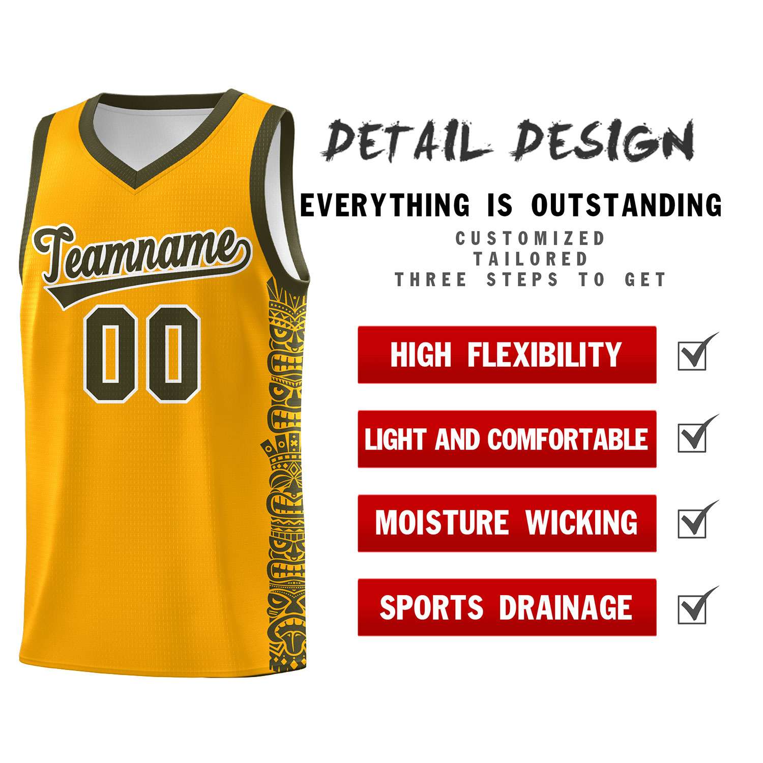 Custom Yellow Olive Personalized Indians Pattern Sets Sports Uniform Basketball Jersey