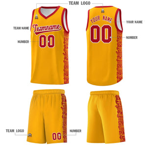 Custom Yellow Red Personalized Indians Pattern Sets Sports Uniform Basketball Jersey