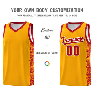 Custom Yellow Red Personalized Indians Pattern Sets Sports Uniform Basketball Jersey