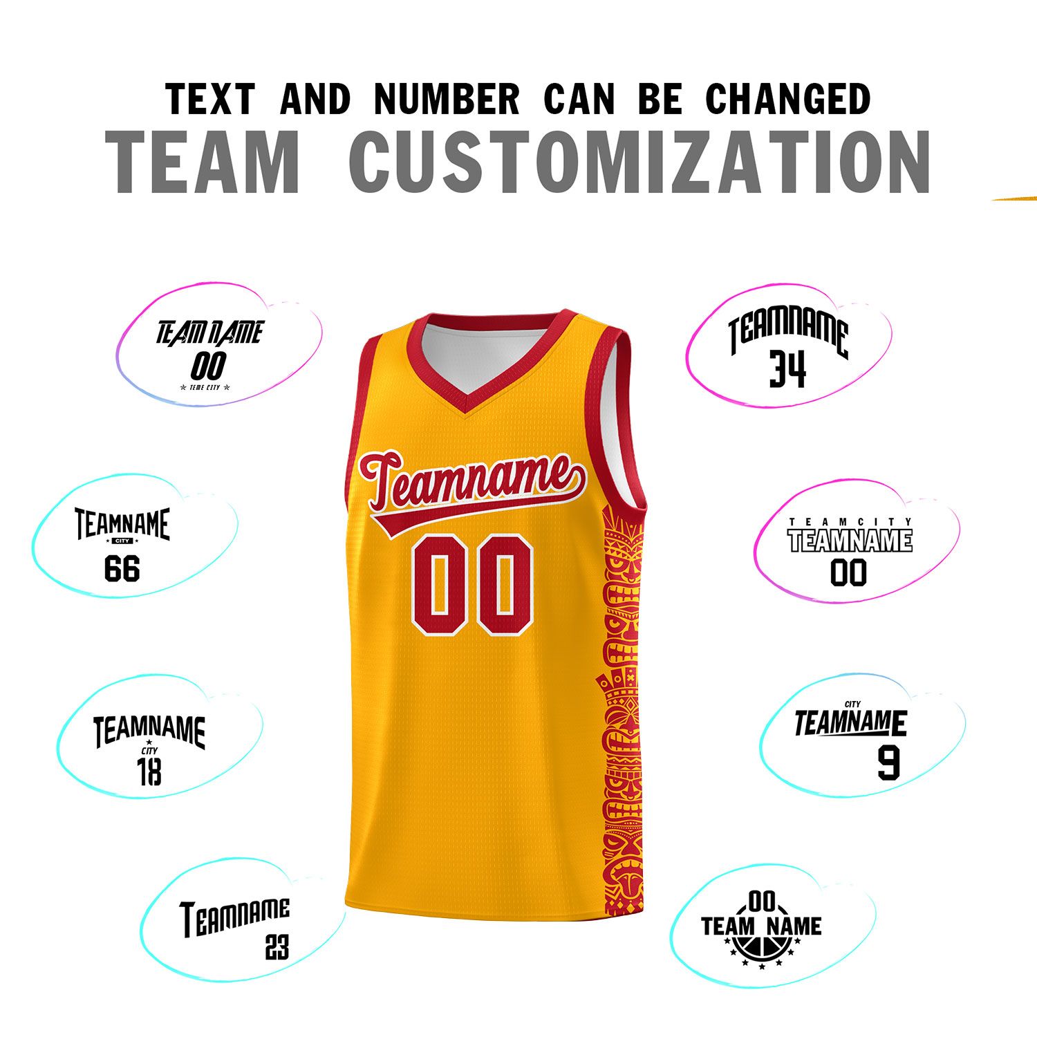 Custom Yellow Red Personalized Indians Pattern Sets Sports Uniform Basketball Jersey