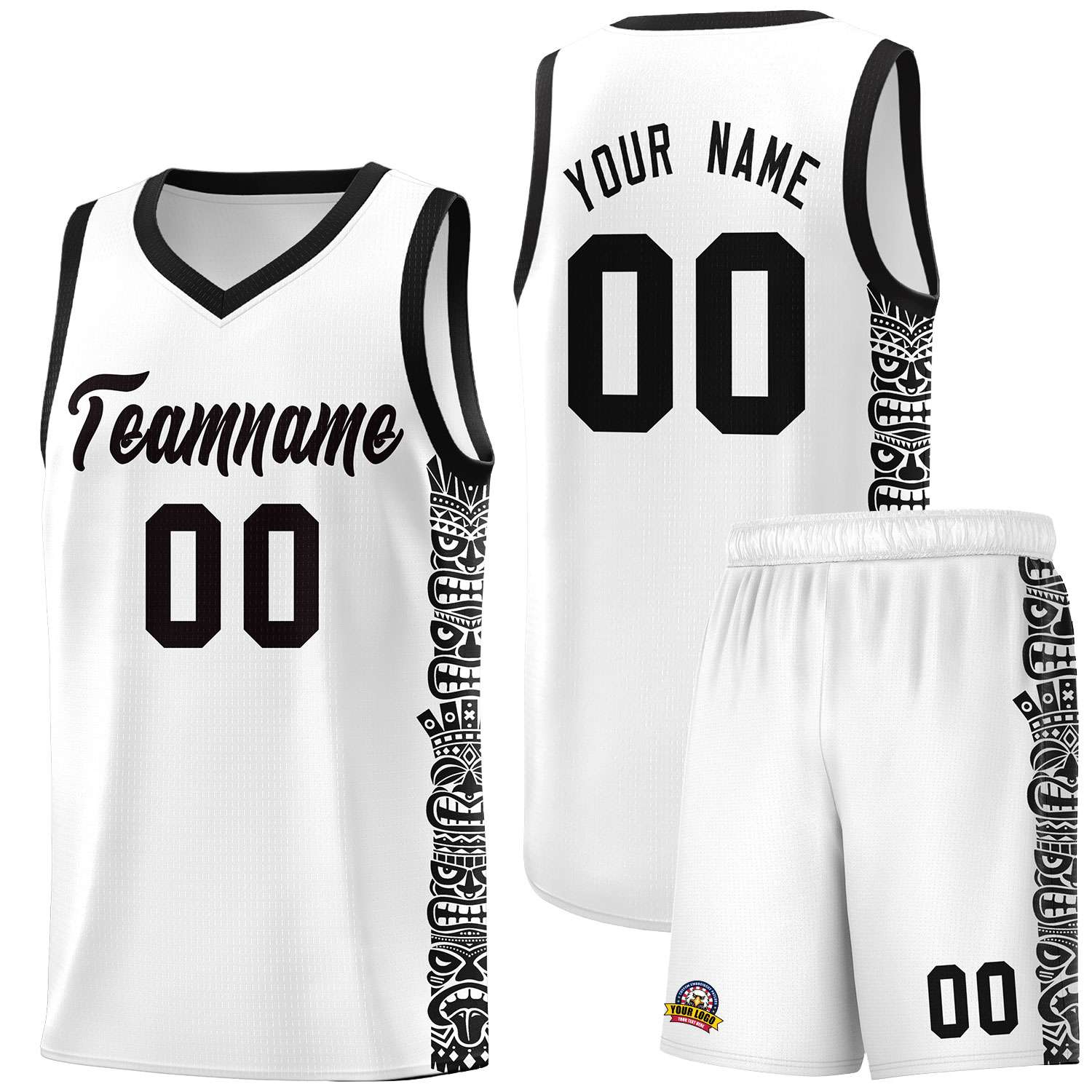 Custom White Black Personalized Indians Pattern Sets Sports Uniform Basketball Jersey