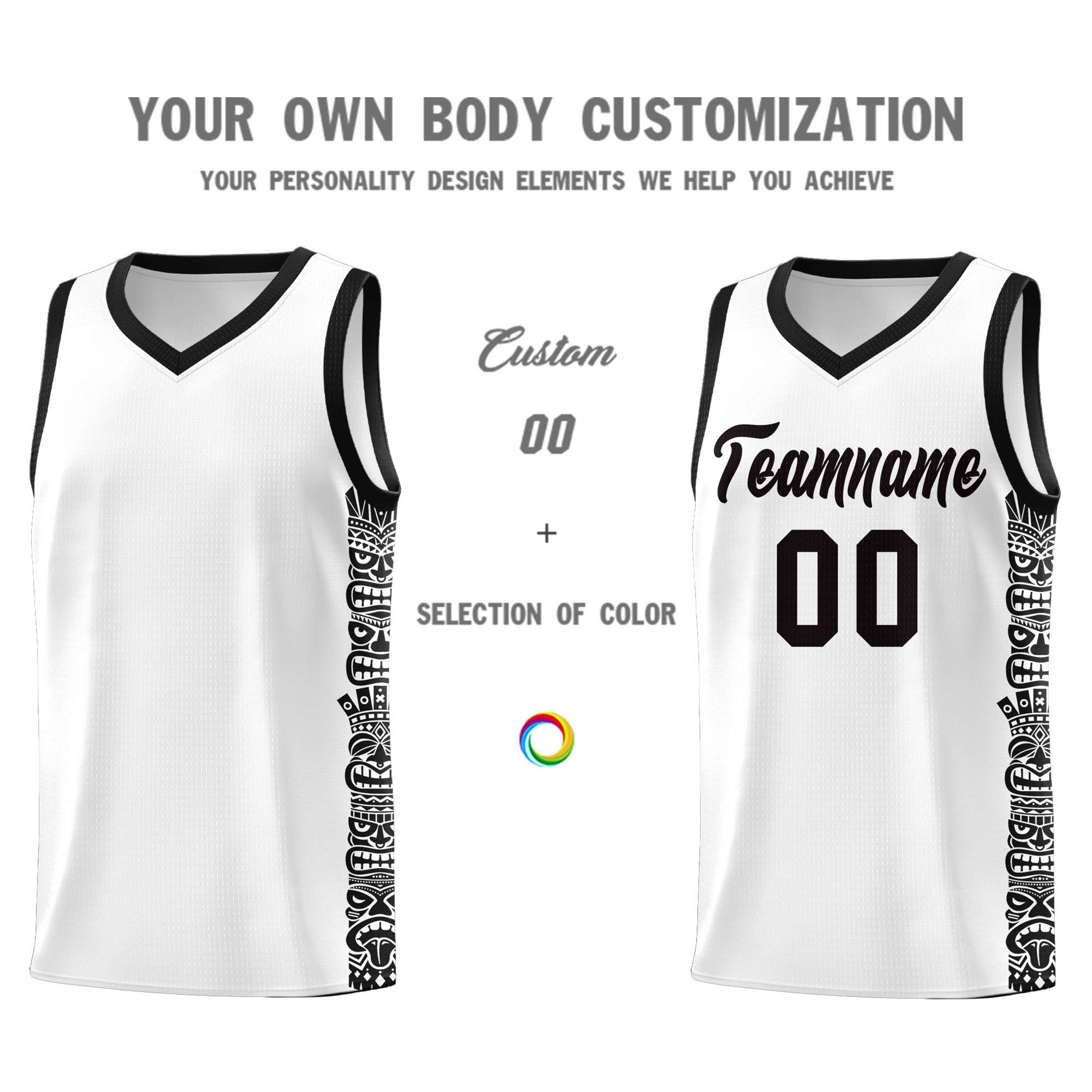 Custom White Black Personalized Indians Pattern Sets Sports Uniform Basketball Jersey