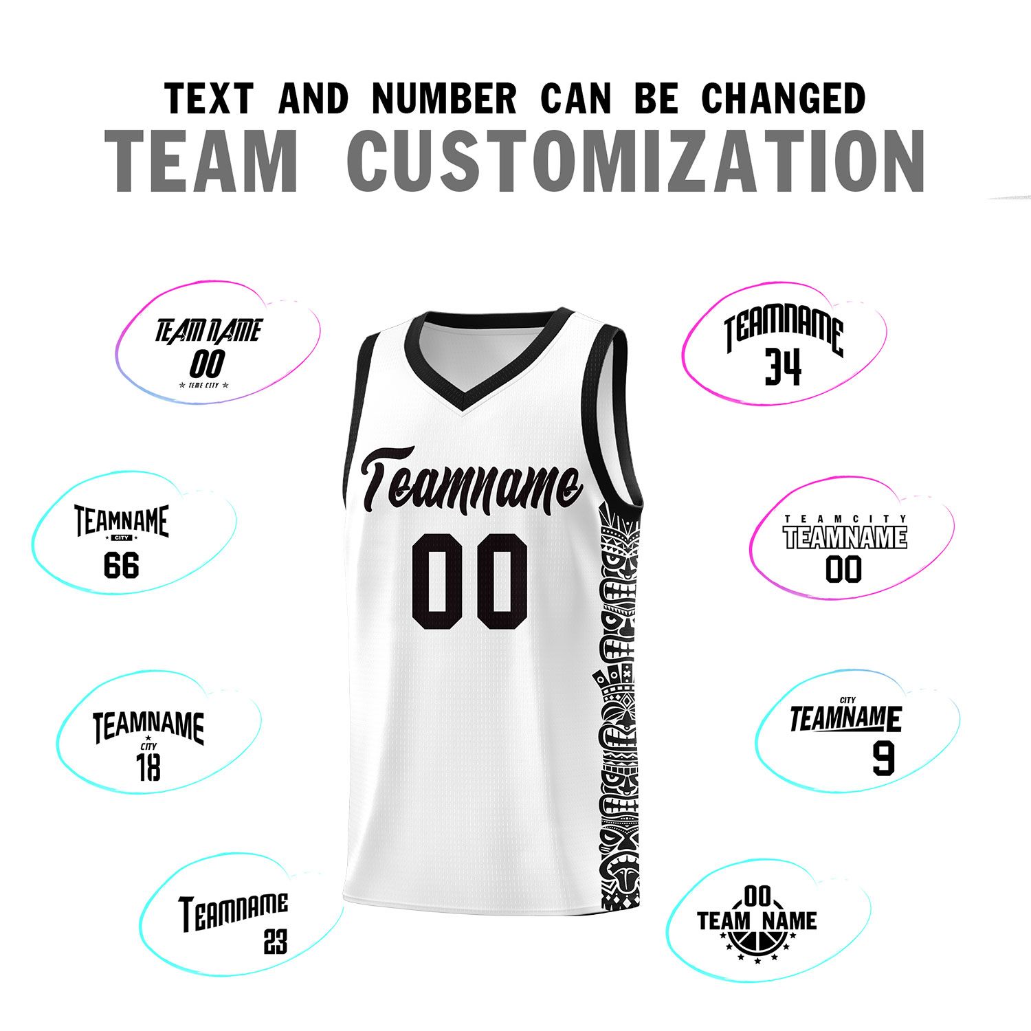 Custom White Black Personalized Indians Pattern Sets Sports Uniform Basketball Jersey