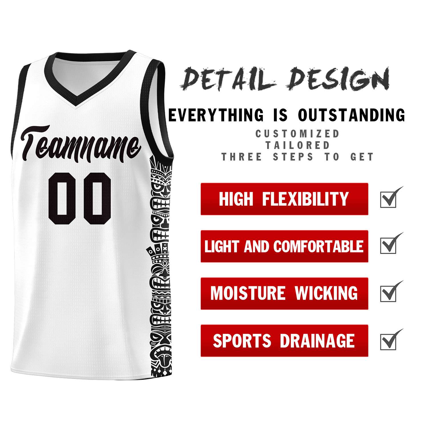 Custom White Black Personalized Indians Pattern Sets Sports Uniform Basketball Jersey