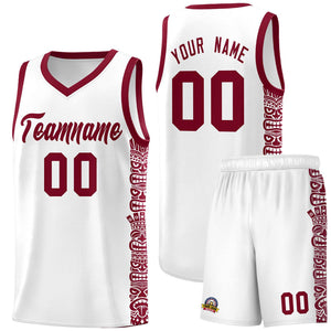 Custom White Crimson Personalized Indians Pattern Sets Sports Uniform Basketball Jersey