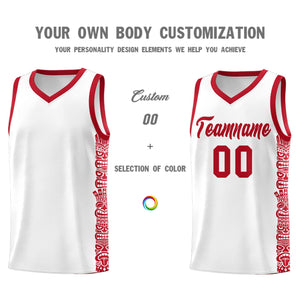 Custom White Red Personalized Indians Pattern Sets Sports Uniform Basketball Jersey