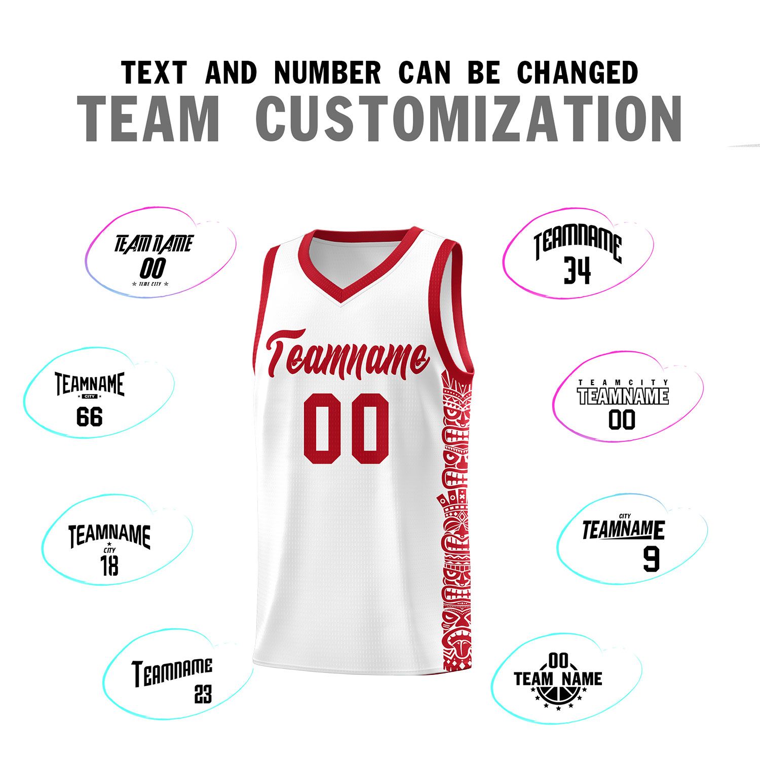 Custom White Red Personalized Indians Pattern Sets Sports Uniform Basketball Jersey