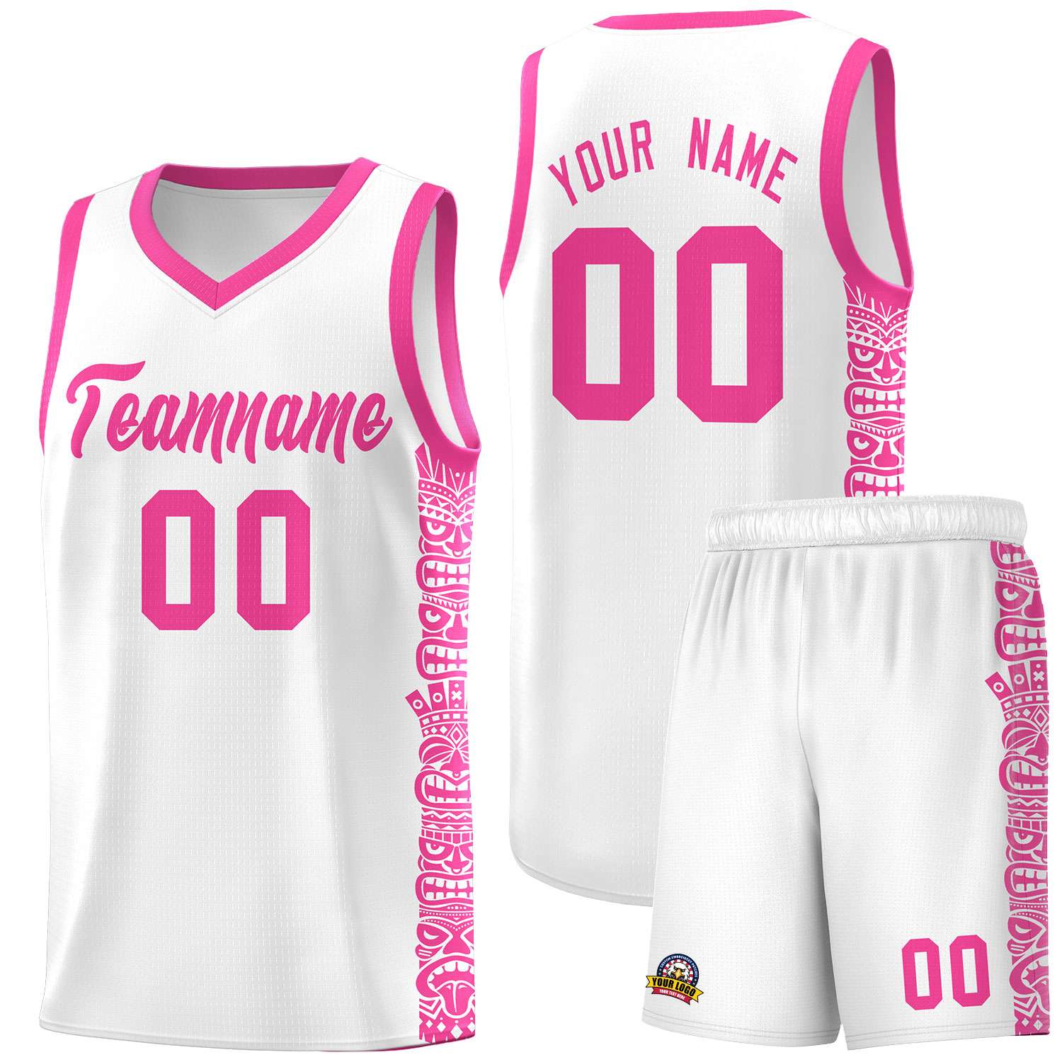 Custom White Pink Personalized Indians Pattern Sets Sports Uniform Basketball Jersey