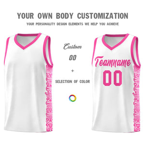 Custom White Pink Personalized Indians Pattern Sets Sports Uniform Basketball Jersey