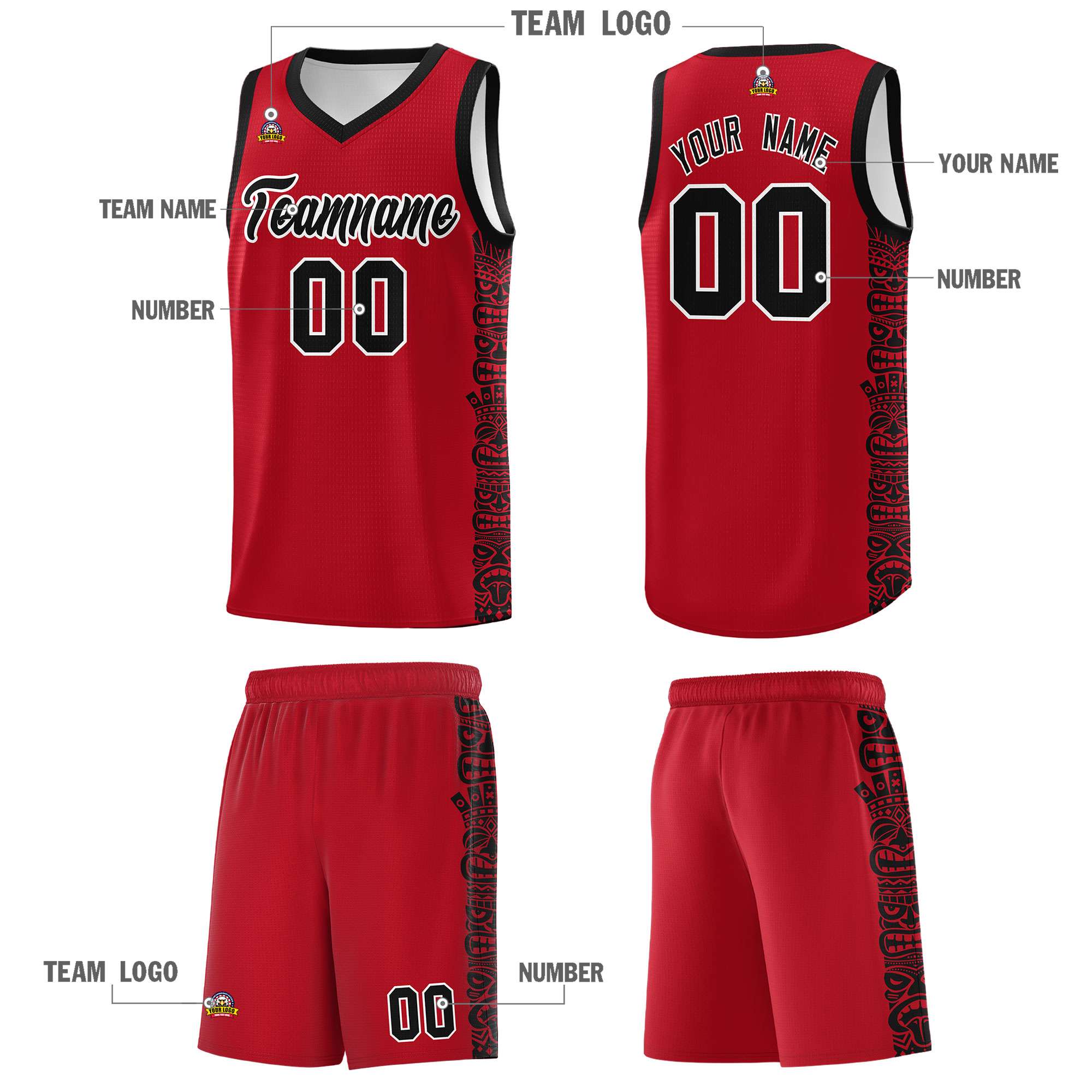 Custom Red Black Personalized Indians Pattern Sets Sports Uniform Basketball Jersey