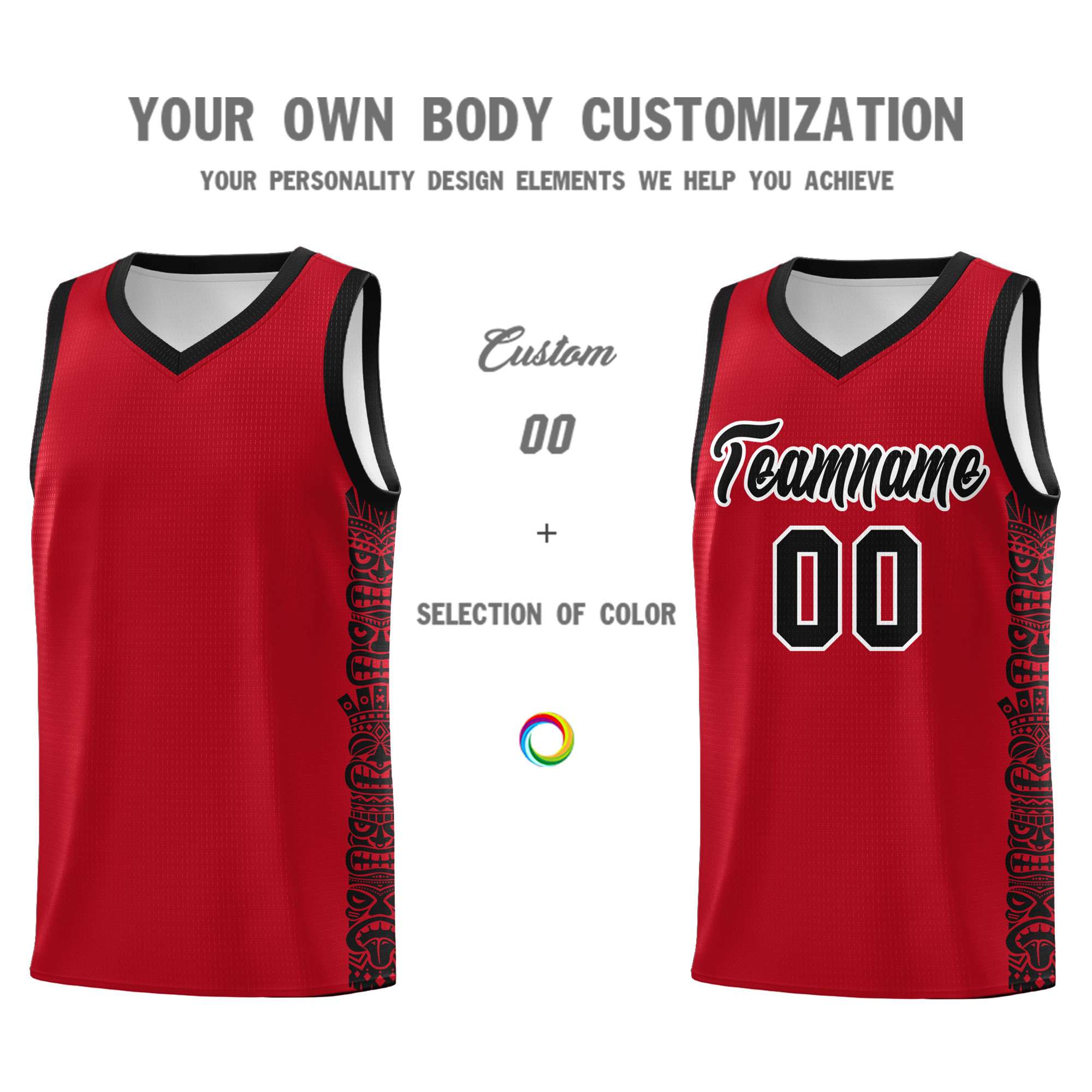 Custom Red Black Personalized Indians Pattern Sets Sports Uniform Basketball Jersey