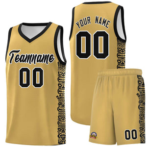 Custom Old Gold Black Personalized Indians Pattern Sets Sports Uniform Basketball Jersey