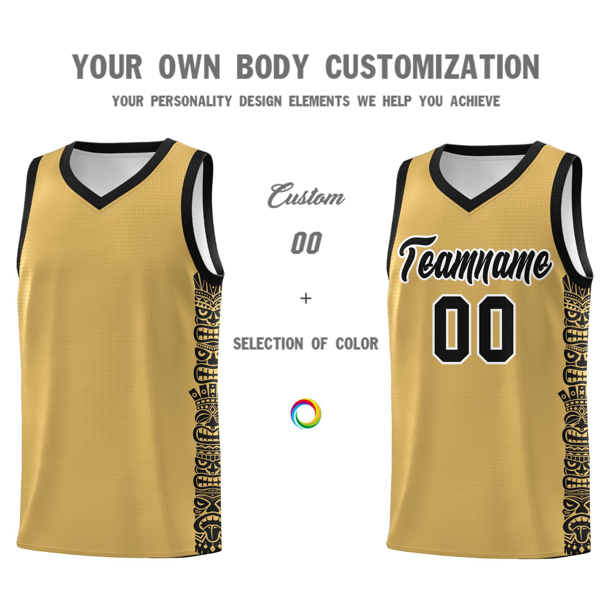 Custom Old Gold Black Personalized Indians Pattern Sets Sports Uniform Basketball Jersey