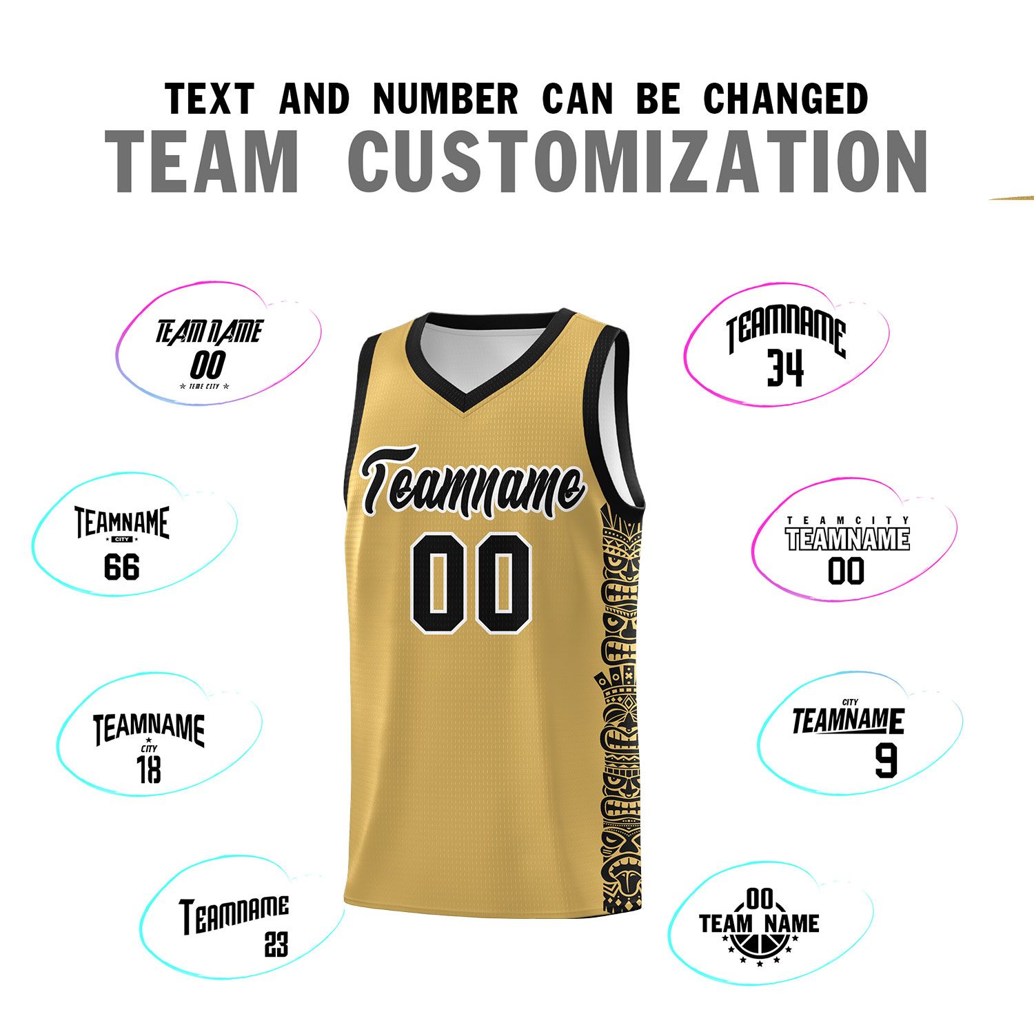 Custom Old Gold Black Personalized Indians Pattern Sets Sports Uniform Basketball Jersey