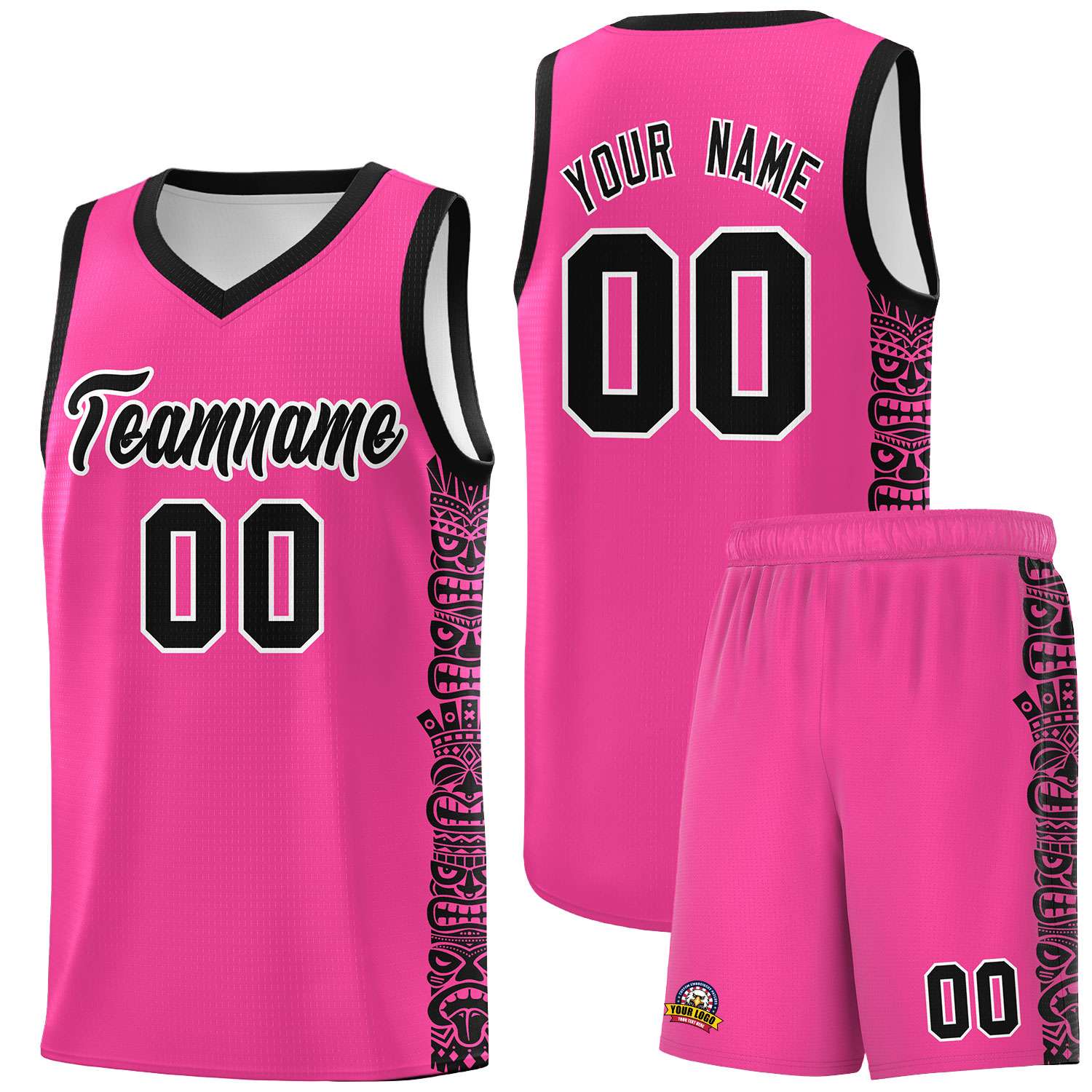 Custom Pink Black Personalized Indians Pattern Sets Sports Uniform Basketball Jersey