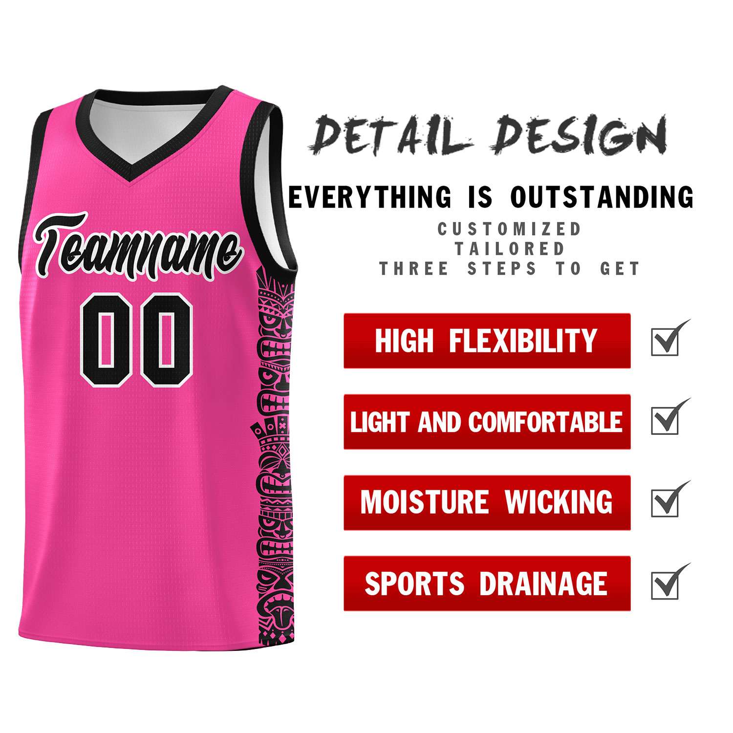 Custom Pink Black Personalized Indians Pattern Sets Sports Uniform Basketball Jersey