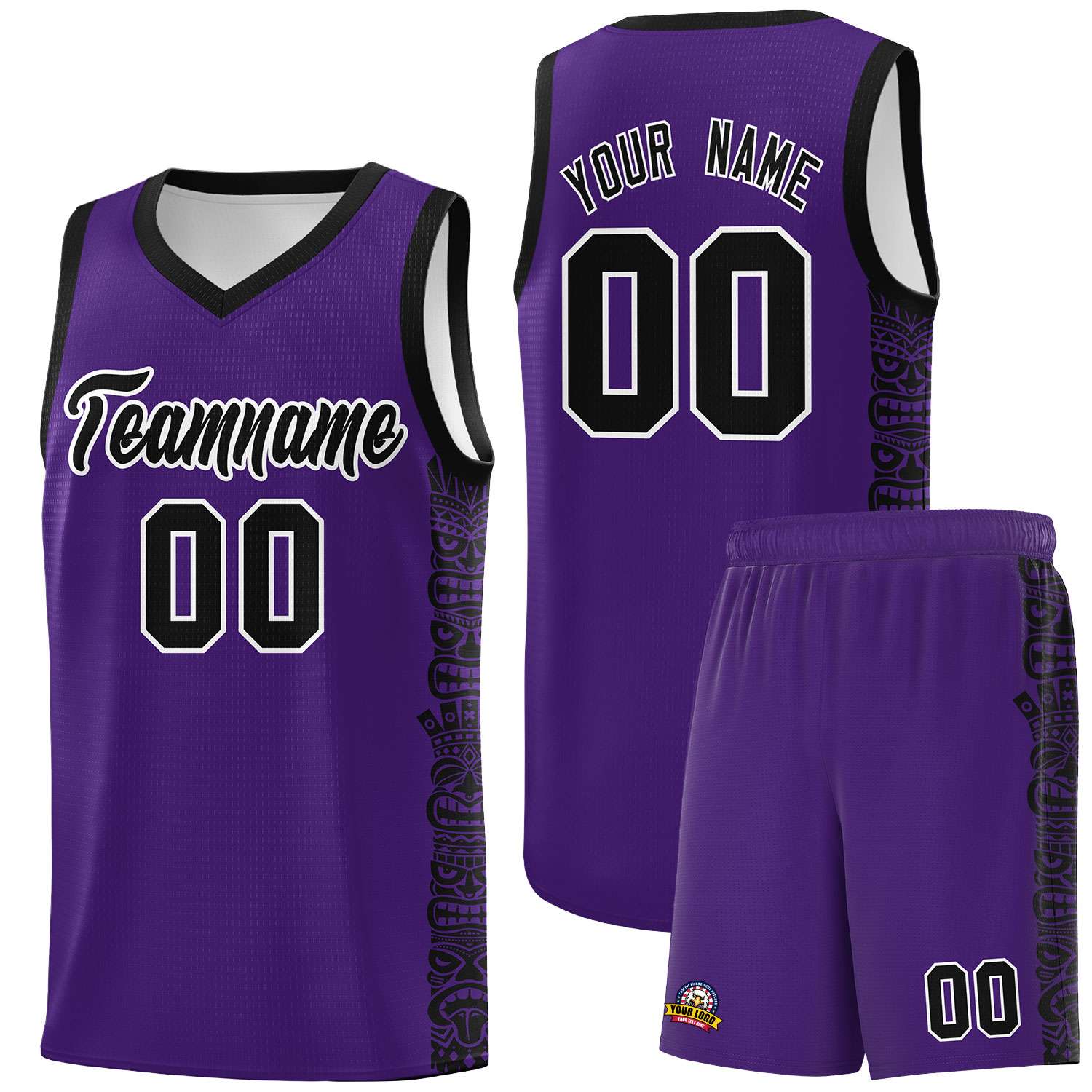 Custom Purple Black Personalized Indians Pattern Sets Sports Uniform Basketball Jersey